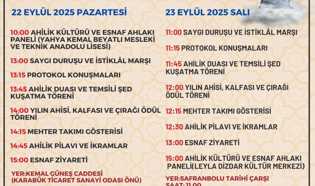T.C. Ticaret Bakanlığı Ahilik Merkez Yürütme Kurulu tarafından belirlenen takvime